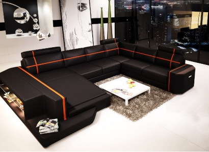 Corner sofa Leather sofa Modern sofa Couch U-shape Living landscape + lighting PHM108