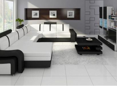 Designer Living landscape Sofa Upholstery Leather sofa Corner sofa Couch leather suite new