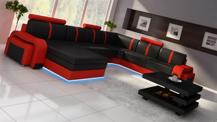 Designer Living landscape Sofa Upholstery Leather sofa Corner sofa Couch leather suite new