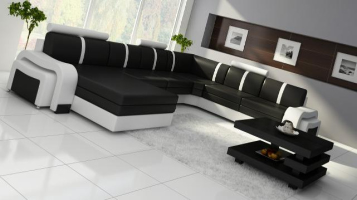 Designer Living landscape Sofa Upholstery Leather sofa Corner sofa Couch leather suite new