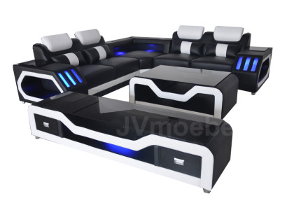 Leather sofa Living landscape Corner Suite Design Modern Sofa with USB + Coffee table