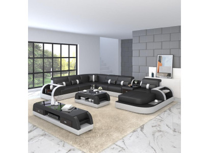 Luxury Living landscape Sofa Upholstery U-shape Corner suite Corner sofa Couch XXL Big + USB