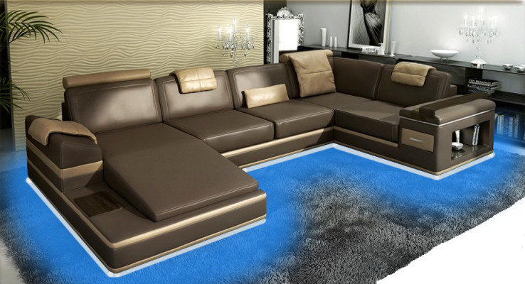 Corner sofa Sofa Couch Upholstery Leather Suite Living landscape Corner Living Beige