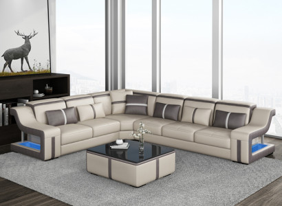 XXL Corner sofa Sofa Corner Fabric Living room couch Sofa Couch Table Upholstery Seat Leather