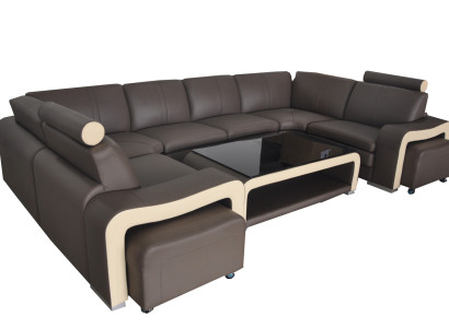 Leather sofa with USB Living landscape Corner sofa Corner Suite Design Modern Sofa