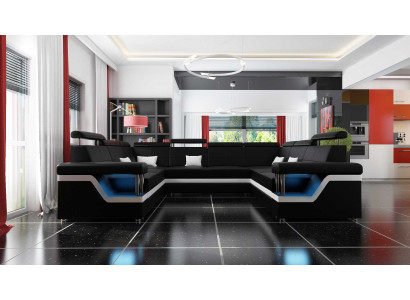Leather sofa with USB Big XXL Couch Corner sofa Living landscape Couch Upholstery Seat LED