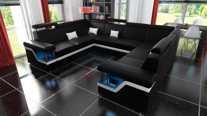 Leather sofa with USB Big XXL Couch Corner sofa Living landscape Couch Upholstery Seat LED