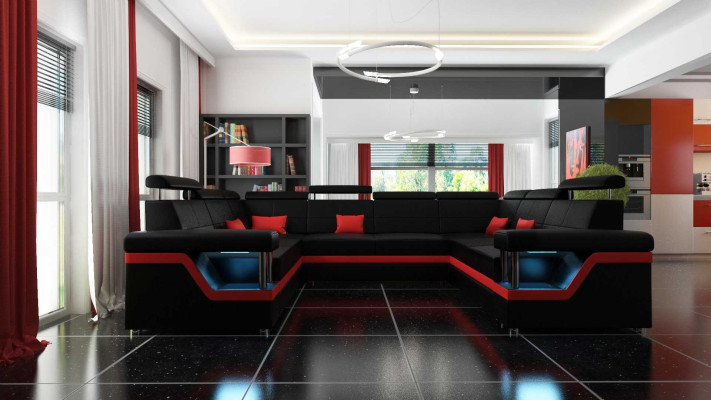 Leather sofa with USB Big XXL Couch Corner sofa Living landscape Couch Upholstery Seat LED