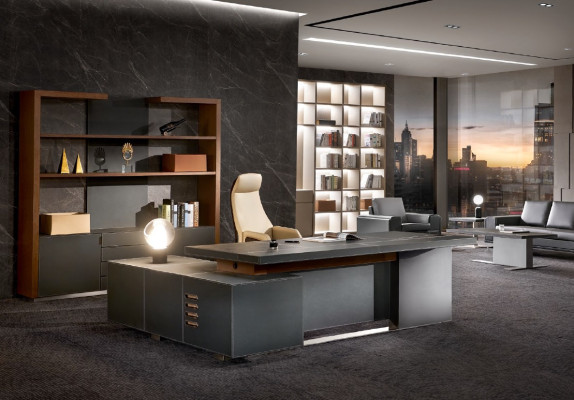 Design Office Furniture Furnishings Desk Corner Table Boss Leather Wood