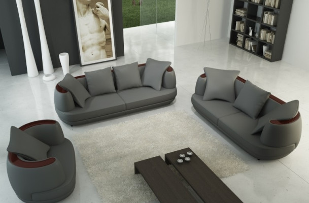 Sofa set Royal Luxury Designer Couch Upholstery 3+2+1 Leather Sofa Seat Royal Grey
