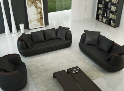 Sofa set Couch Upholstery Leather Sofa 3+2+1 Classic Couches Royal Seat Black