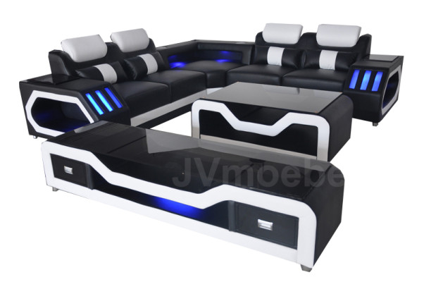 Modern leather sofa Living landscape L-shape Sofa Couch Sound - USB - Bluetooth new