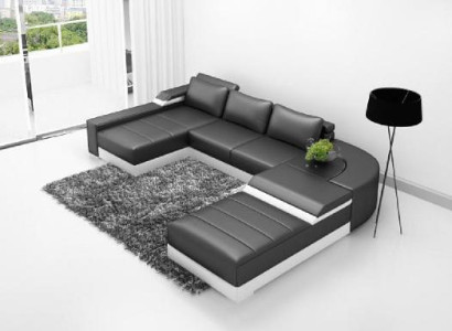 Corner sofa Corner Sofa with USB Upholstery Leather Suite Living landscape Couch Bellenberg