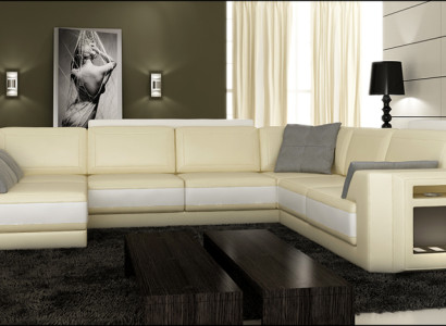 Designer sofa Corner sofa Couch Leather sofa Upholstery Seat Corner Suite +Light PHM3027