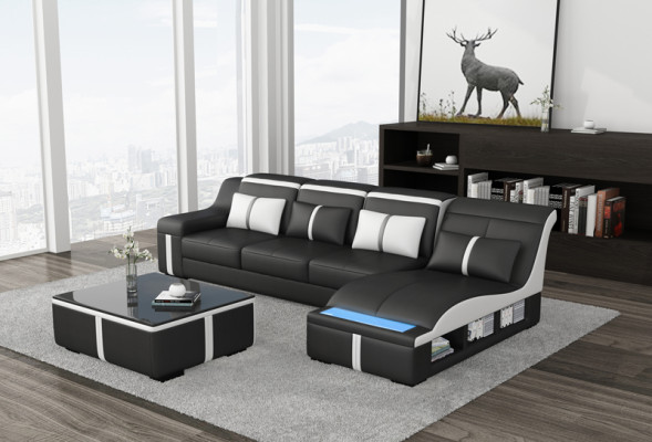 Design Corner Sofa USB LED + Table Upholstery Corner Seat Leather Suite Living landscape