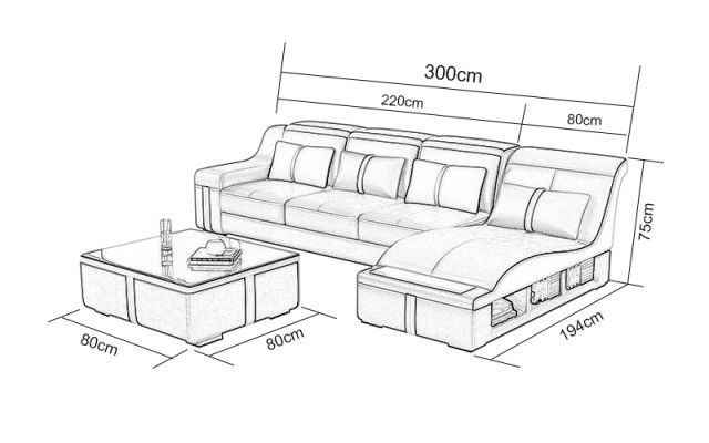 Design Corner Sofa USB LED + Table Upholstery Corner Seat Leather Suite Living landscape