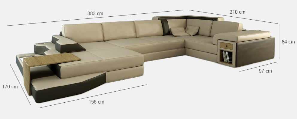 XXL Design Corner sofa Big Sofa with USB Couch Wohlandschaft U-shape Leather Textile Corner