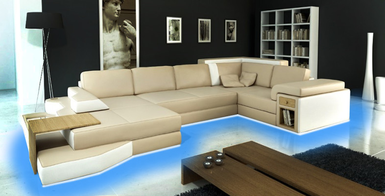 XXL Design Big Sofa +USB Corner sofa Couch Wohlandschaft U-shape Leather Textile Corner