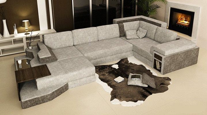 XXL Design Big Sofa with USB Corner sofa Couch Wohlandschaft U-shape Leather Textile Corner