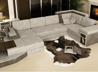 XXL Design Big Sofa with USB Corner sofa Couch Wohlandschaft U-shape Leather Textile Corner