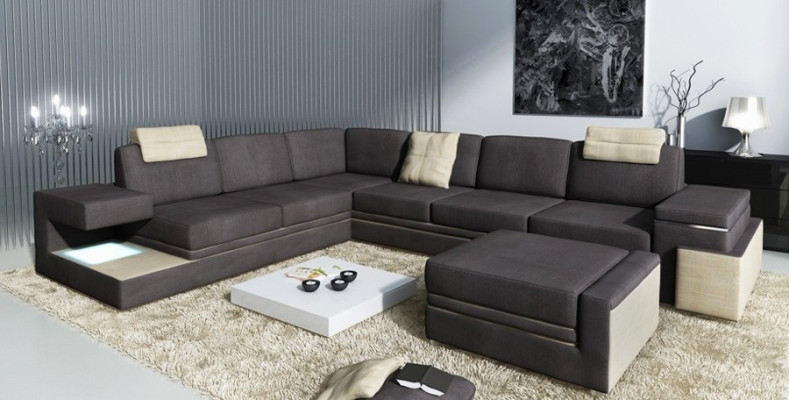 Living landscape XXL Corner sofa with USB Upholstery Seat Suite Sofas Couches Textile