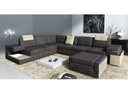Living landscape XXL Corner sofa with USB Upholstery Seat Suite Sofas Couches Textile