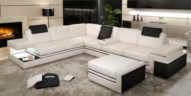 Living landscape XXL Corner sofa with USB Upholstery Seat Suite Sofas Couches Textile