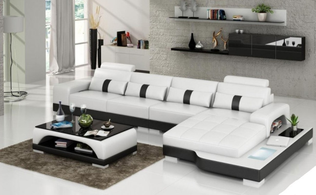 Leather sofa Couch Living landscape Corner sofa Corner Suite Design Modern Sofa with USB new EU