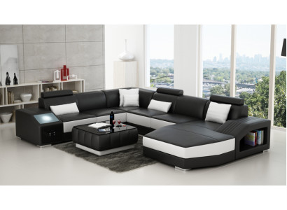 Leather sofa Couch U-shape Living landscape Corner sofa Suite Design Modern Sofa