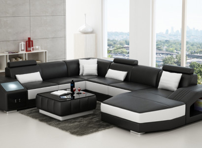 Leather sofa Couch U-shape Living landscape Corner sofa Suite Design Modern Sofa