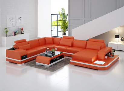 Leather sofa Couch Living landscape Corner sofa Corner Suite Design Modern