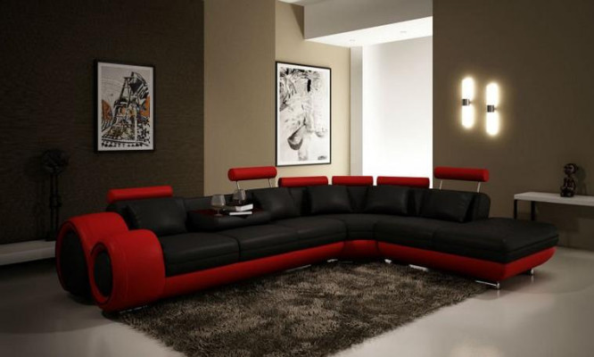 LEATHER SOFA LEATHER COUCH USB Suite SOFA Living landscape Black /White Custom made