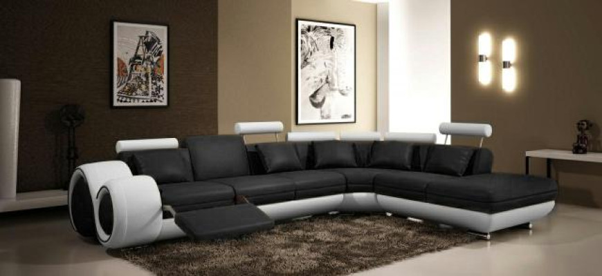LEATHER SOFA LEATHER COUCH USB Suite SOFA Living landscape Black /White Custom made