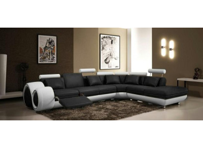 LEATHER SOFA LEATHER COUCH with USB Suite SOFA Living landscape Black /White Couch new