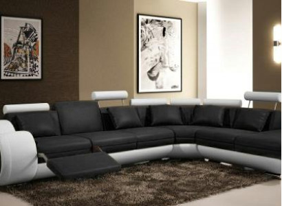 LEATHER SOFA LEATHER COUCH with USB Suite SOFA Living landscape Black /White Couch new