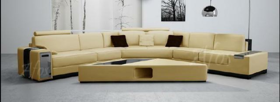 Leather sofa Corner sofa Sofa with USB,Design Seat Upholstery Suite Living landscape 2348