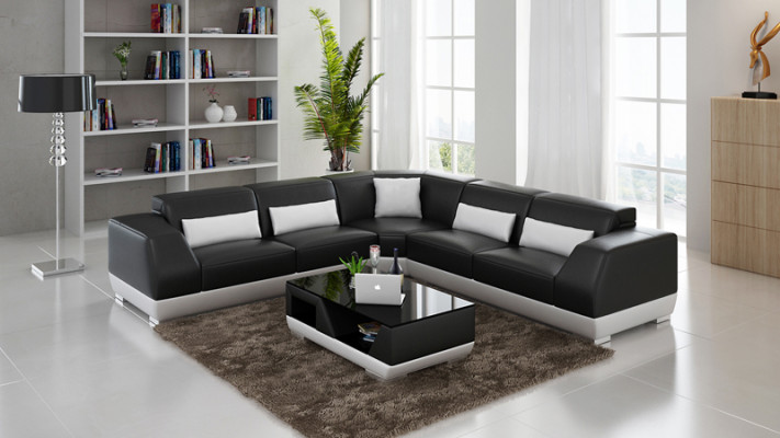 Leather sofa with USB Living landscape Corner sofa Eck Suite Design Modern Sofa G8024B