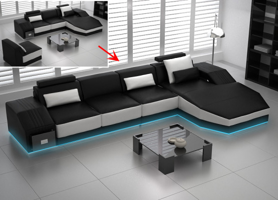 Leather sofa with USB,Living landscape Corner sofa Eck Suite Design Modern Sofa L6003C