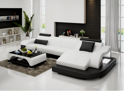 Leather sofa with USB Living landscape Corner sofa Eck Suite Design Modern Sofa G8009D