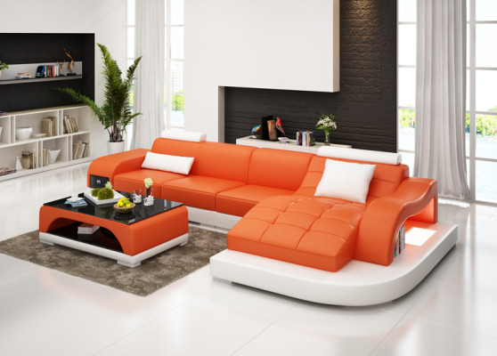 Leather sofa with USB Living landscape Corner sofa Eck Suite Design Modern Sofa G8009D