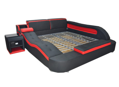 Double Luxury Leather Bed +USB Upholstery Beds Modern Hotel Multifunction