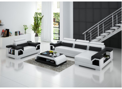 Leather sofa Living landscape Corner sofa + Armchair Eck Suite Design Modern
