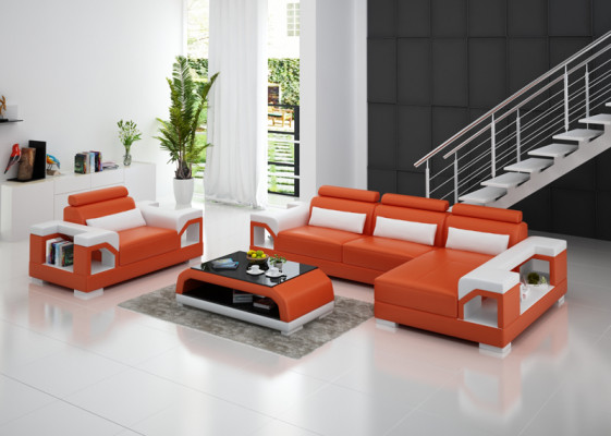 Leather sofa Living landscape Corner sofa + Armchair Eck Suite Design Modern