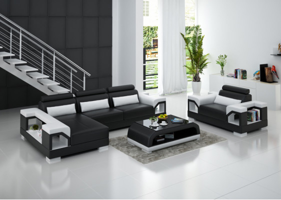Leather sofa Living landscape Corner sofa + Armchair Eck Suite Design Modern