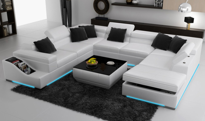 Leather sofa sofa couch living landscape corner sofa corner suite design modern U K5006