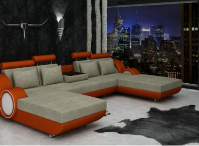 Textile sofa U-shape Couch Corner sofa Designer Sofa Suite 2 loungers Fabric sofa Berlin