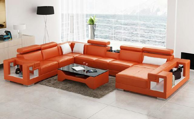 Leather sofa Living landscape Corner sofa Couch Sofa Corner Suite Corner XXL Big 2710A