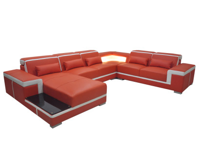 Comfortable XXL leather sofa with innovative ergonomics and LED lighting