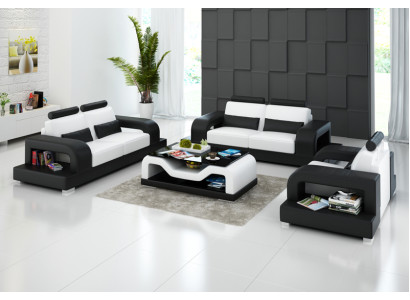 Leather sofa Couch Living landscape 3+2+1 Seater + USB Suite Design Modern Sofa