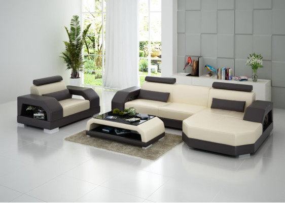 Leather sofa Couch Living landscape Corner sofa + 1 Seater Suite Design Modern G8001E